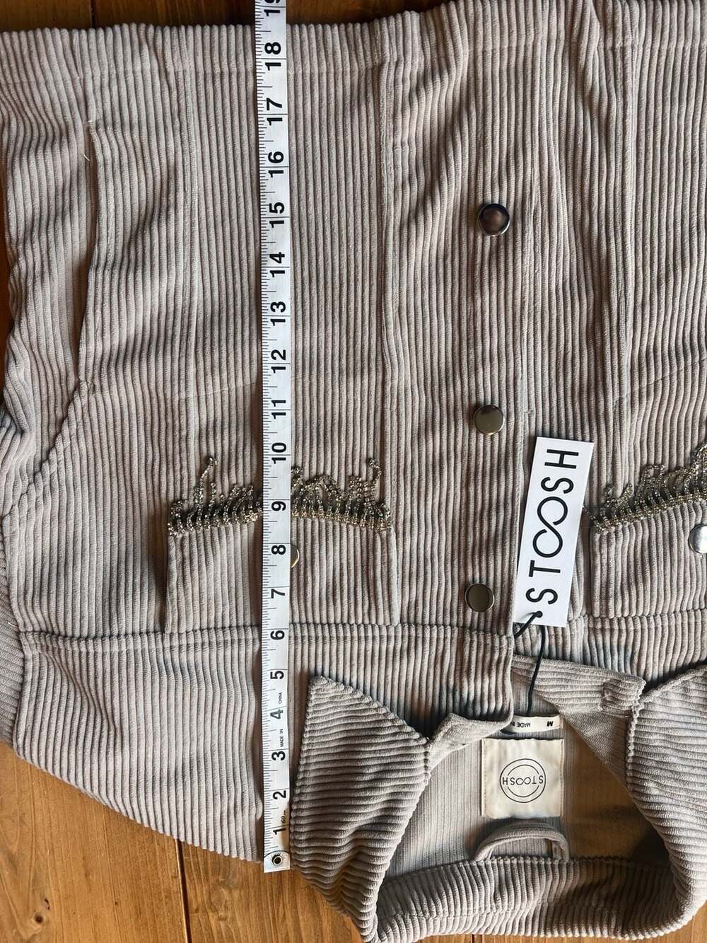 Stoosh Beige Corduroy Rhinestone Fringe Jacket Size M - Picture 6 of 6